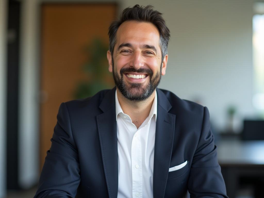 A picture of Noam Aviri, smiling warmly, possibly in an office setting or giving a presentation, to convey expertise and approachability.