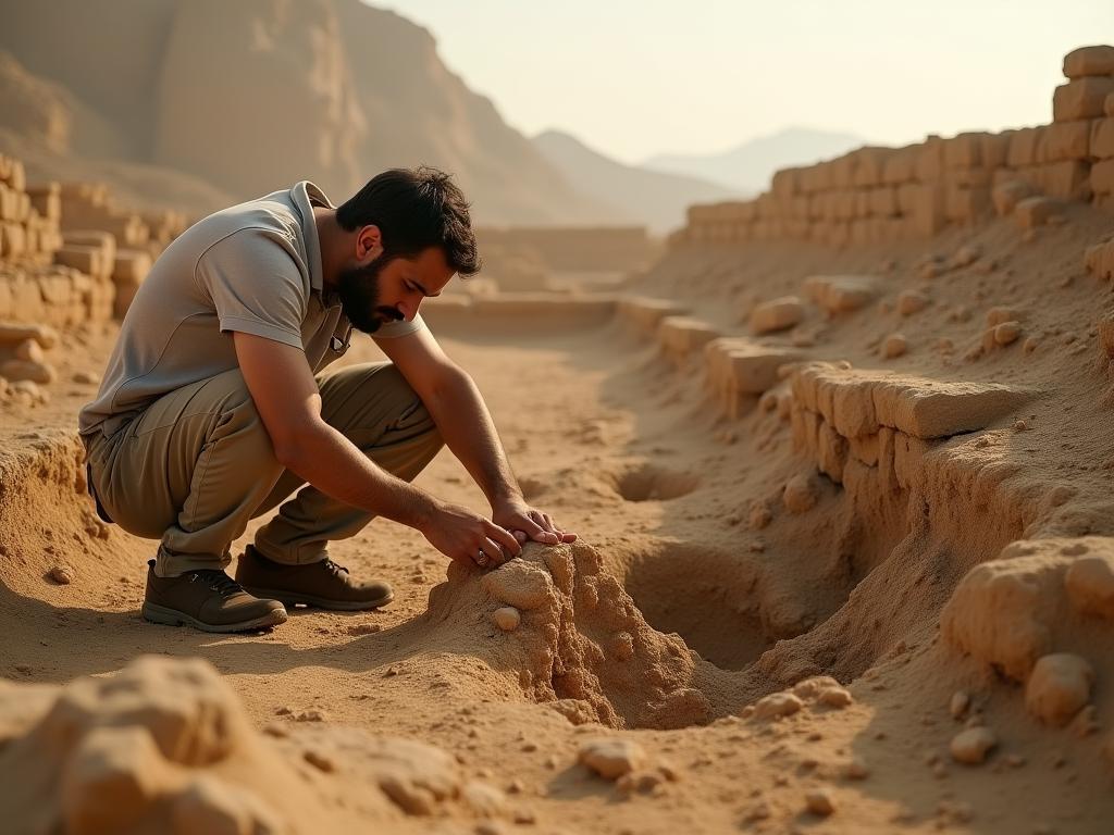 An image depicting an archaeologist carefully excavating an ancient site, symbolizing the process of uncovering the deeper motivations of donors in fundraising.