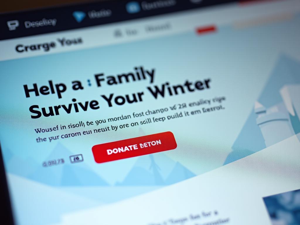 A close-up of a donation button on a website with the text Help a Family Survive the Winter.