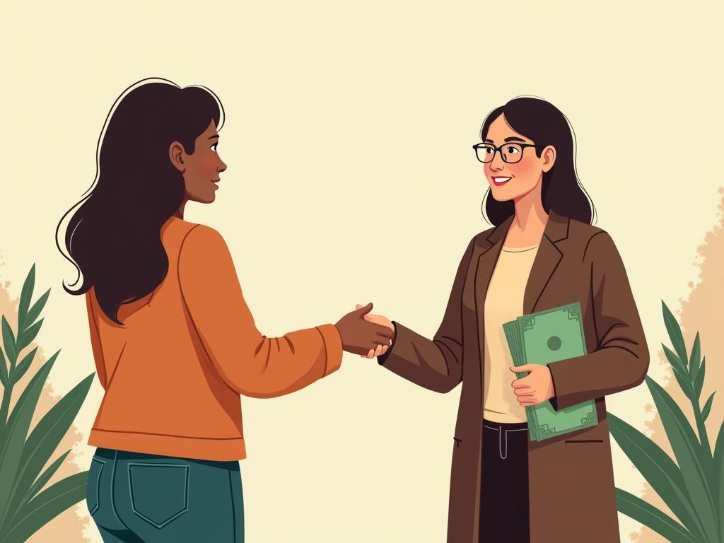 A person donating money to a charity representative.