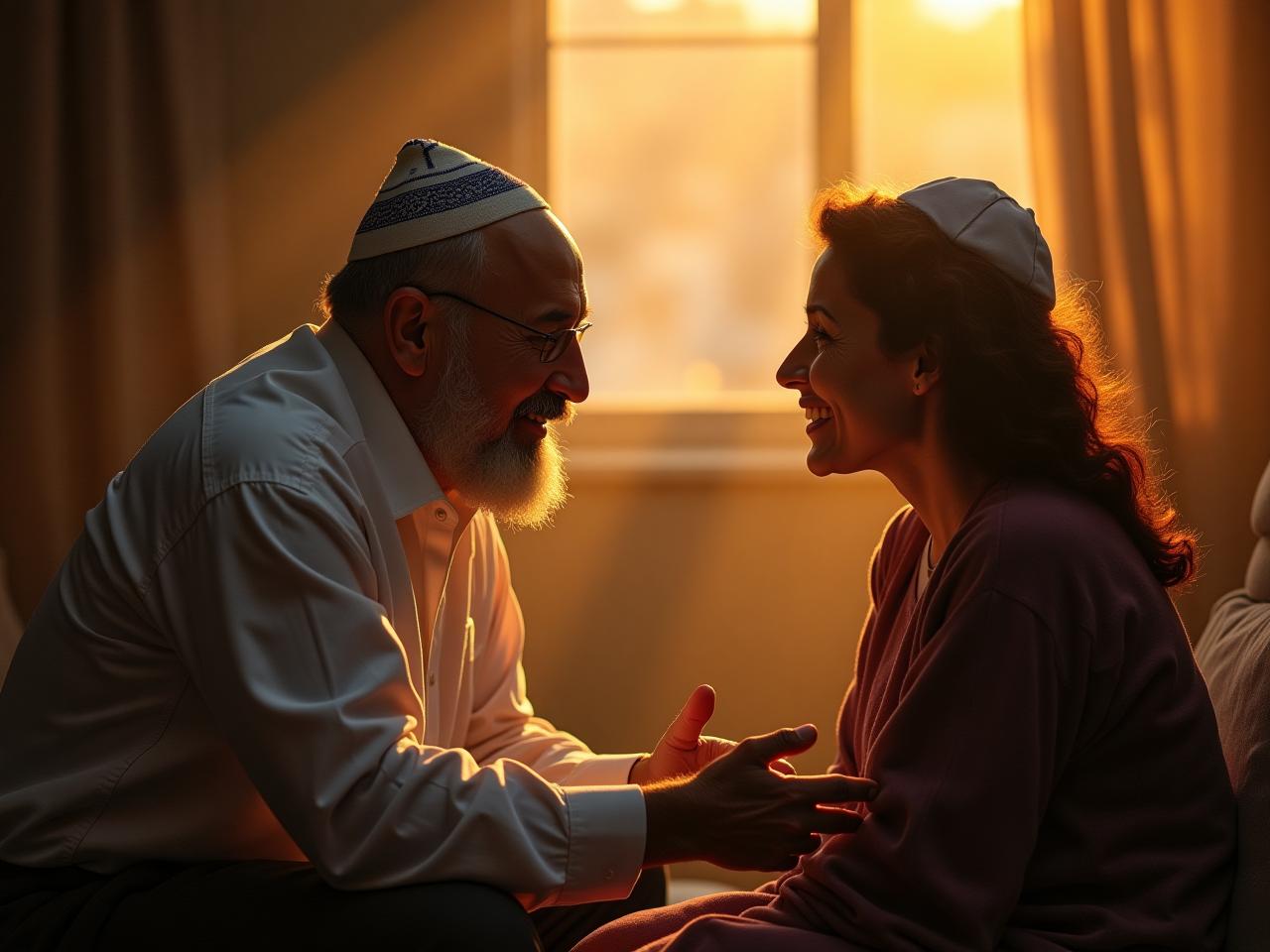 A person talking empathetically to another person, with a warm and supportive atmosphere.