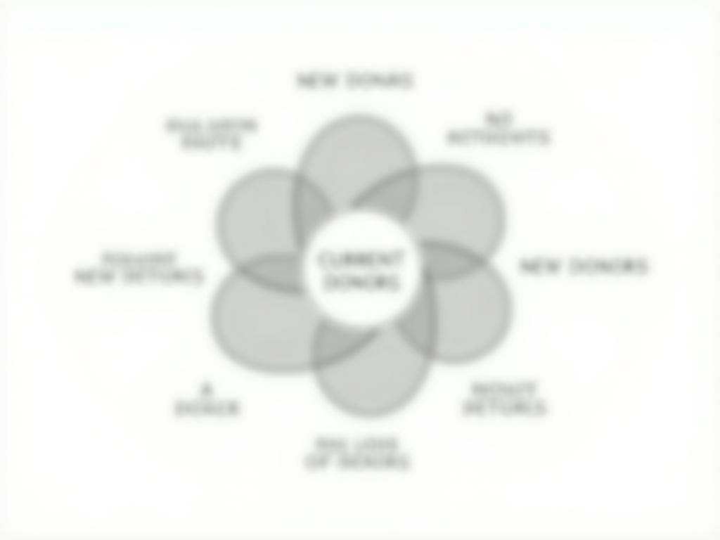 A graphic showing overlapping circles, each representing a donors network expanding outwards. The central circle is labeled Current Donors and the outer circles show connections to potential new donors.