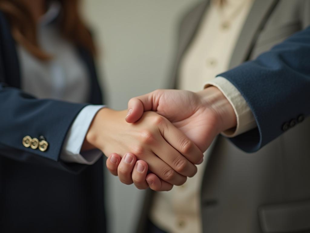 A professional giving a warm handshake to a potential donor, symbolizing trust and connection.