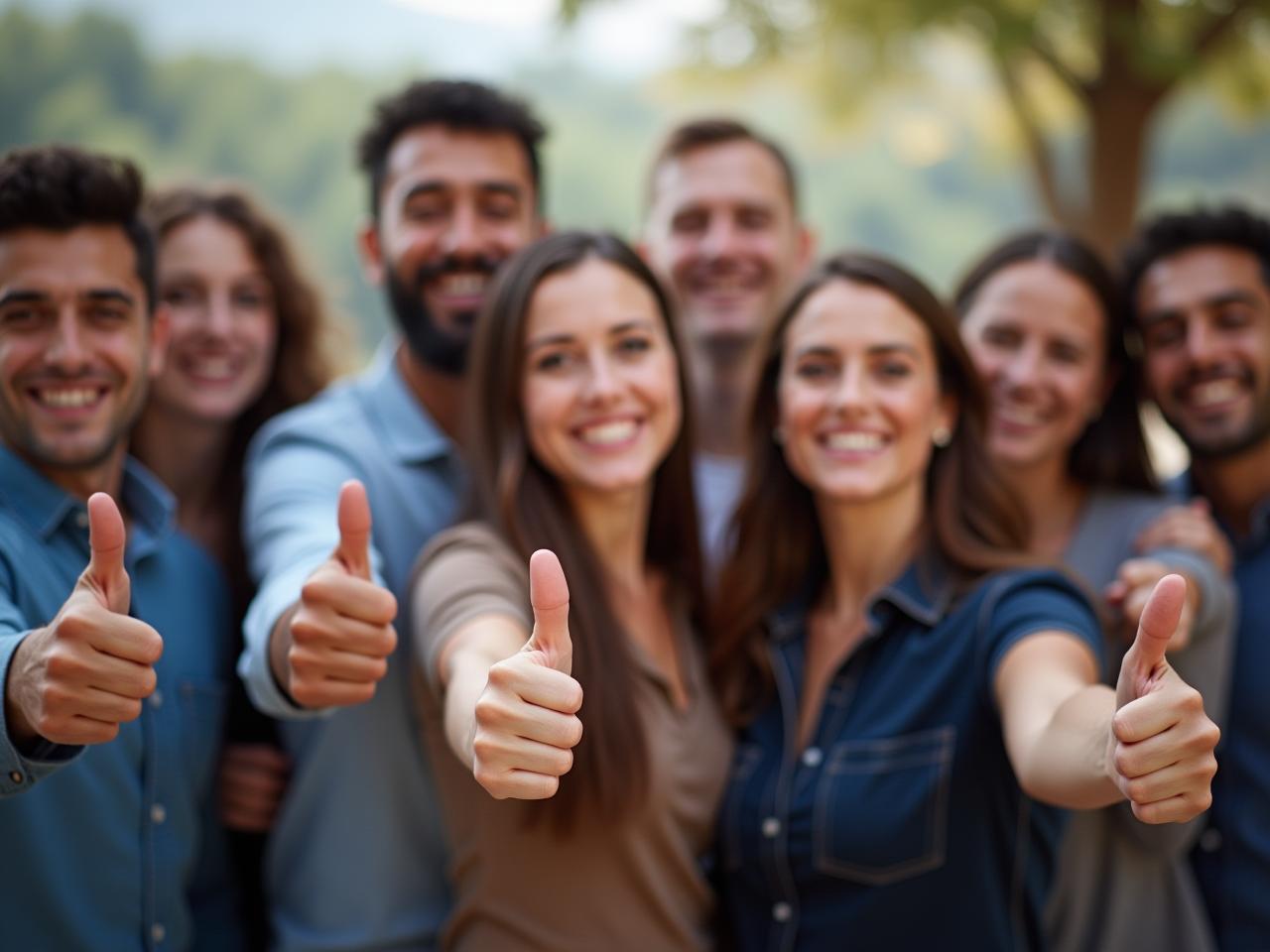 A group of people smiling and giving thumbs up, representing brand ambassadors and enthusiastic supporters.