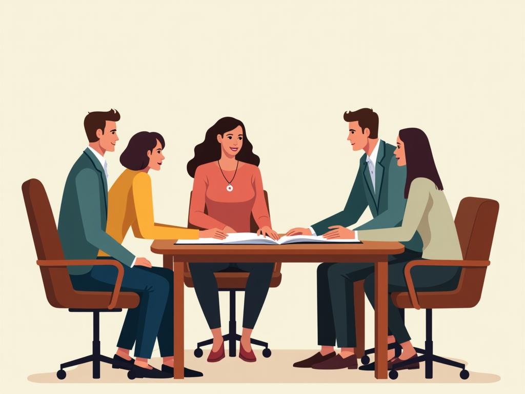 A team of diverse individuals collaborating around a table, symbolizing the organic structure of a fundraising team designed to maximize individual strengths.