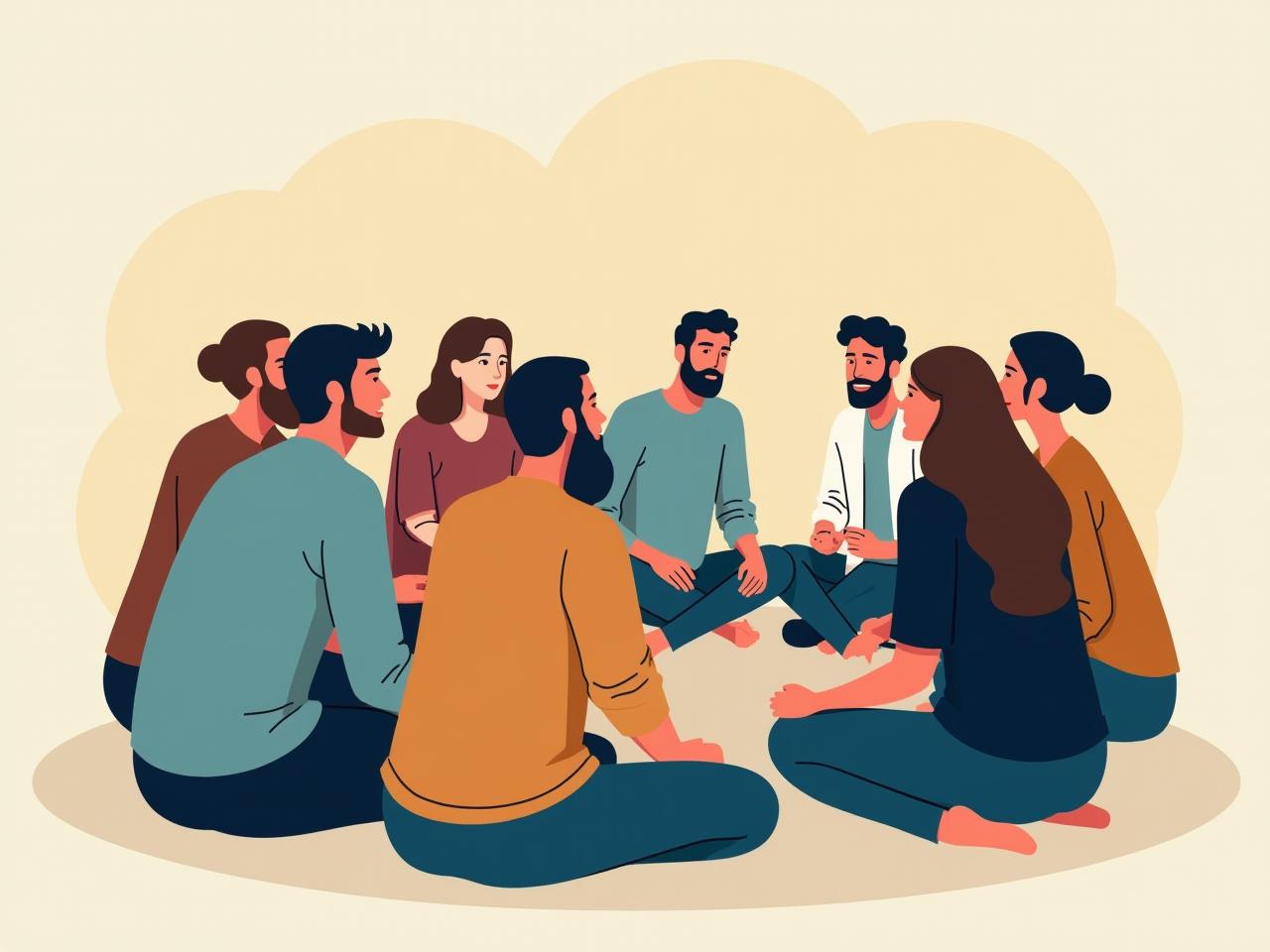 A group of people sitting in a circle, giving each other feedback in a collaborative environment. The image represents a culture of continuous feedback and empowerment.
