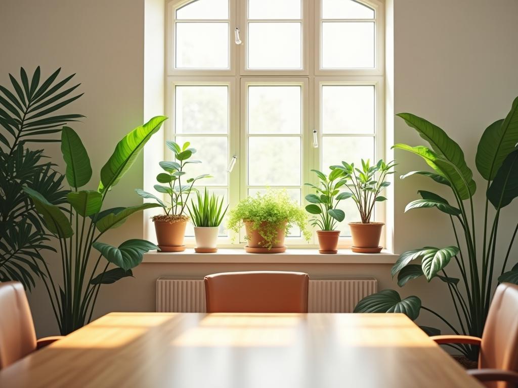A well-lit and inviting office space with plants, symbolizing a positive environment for fundraising meetings.