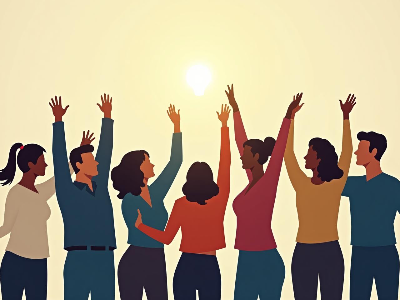 A diverse team of people collaborating and celebrating a success, symbolizing teamwork and high achievement in a nonprofit organization.