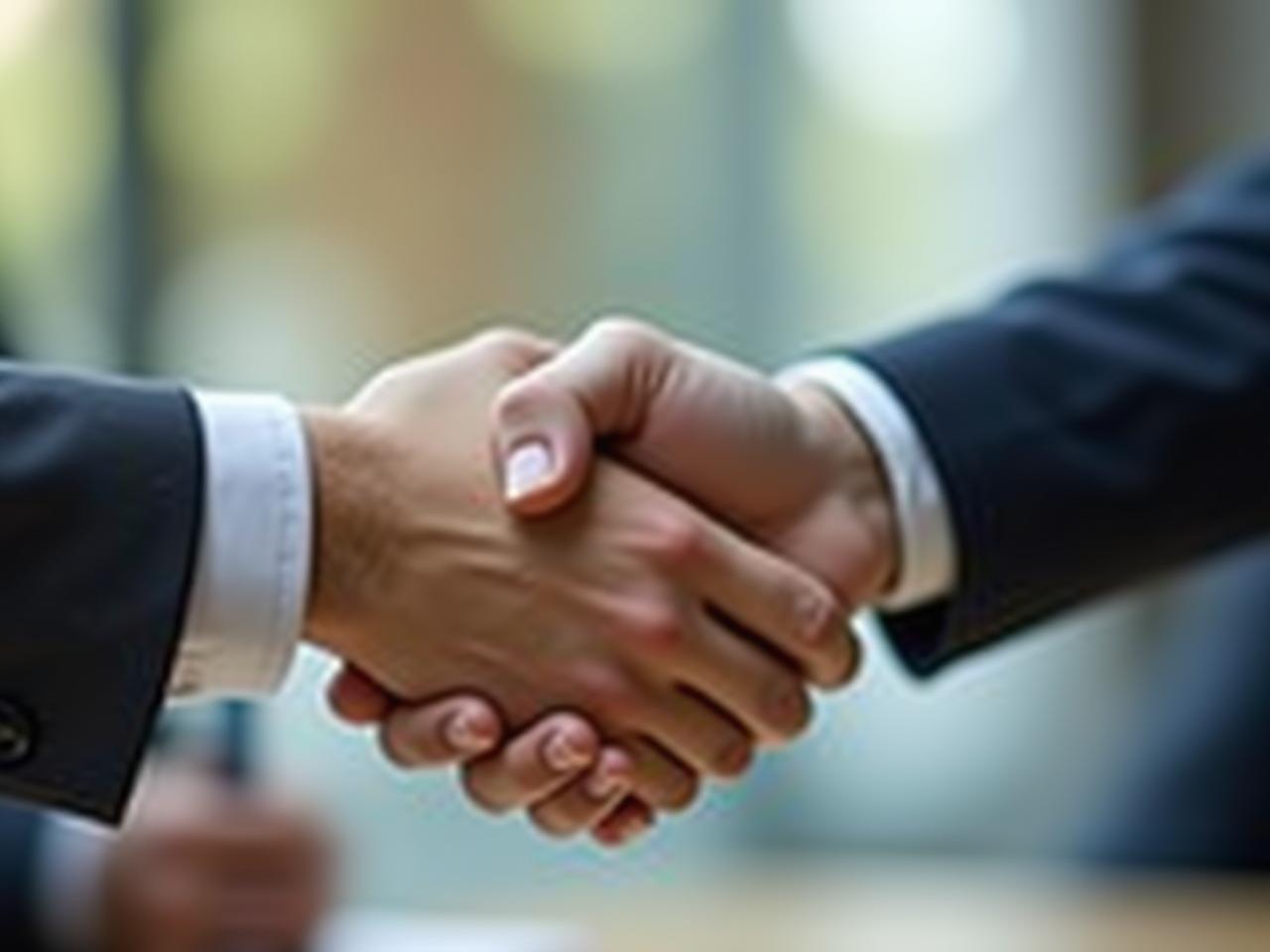 A close-up shot of two hands shaking during a meeting, symbolizing the connection between a fundraiser and a donor. The background is blurred, emphasizing the focus on the handshake.