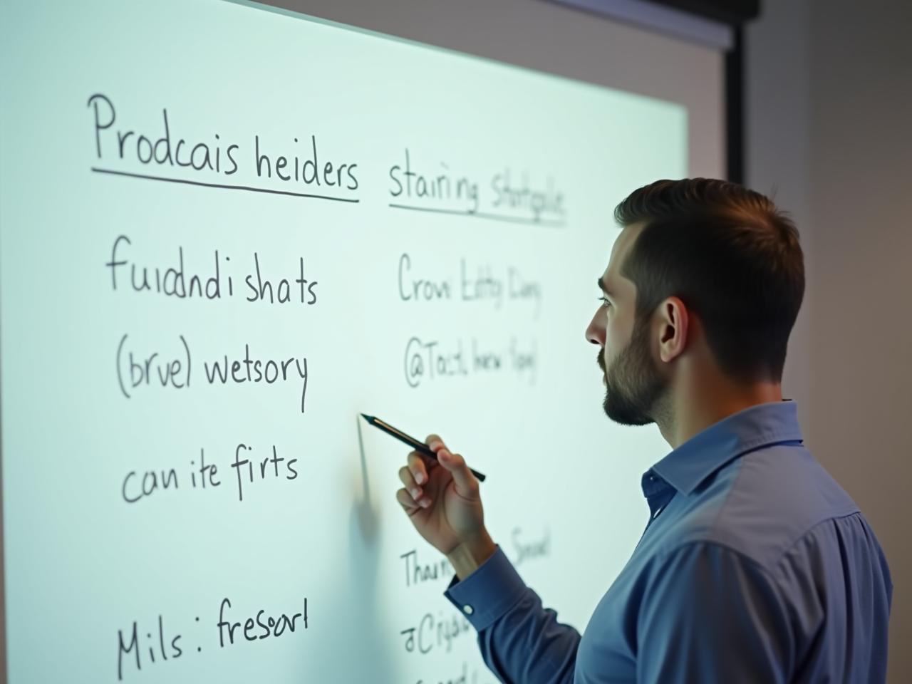 A person thoughtfully looking at a fundraising strategy on a whiteboard.