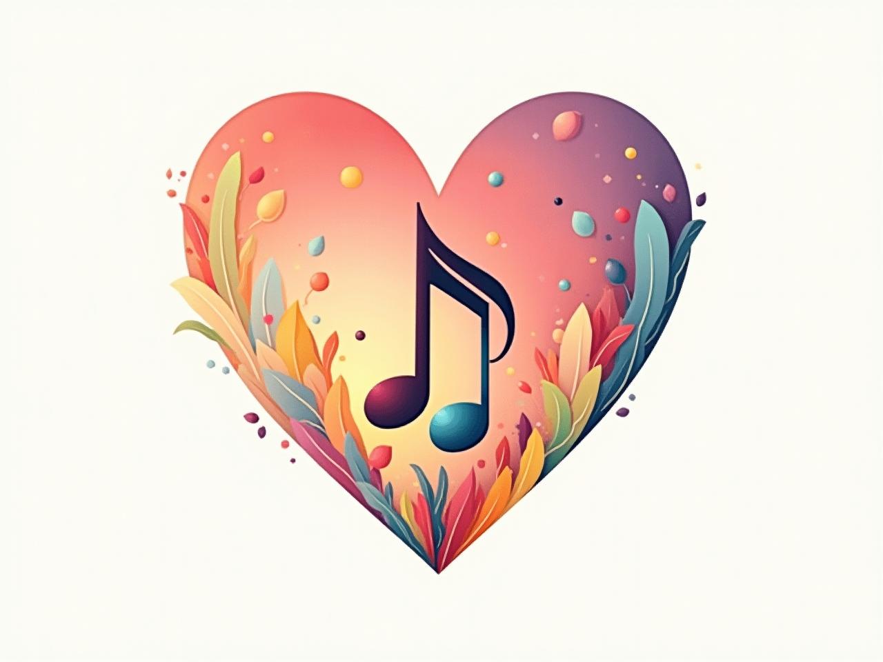 An image of a heart-shaped musical note with different emotions represented by colors flowing from it.
