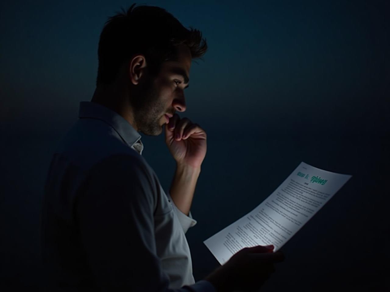 A person thoughtfully examining documents related to impact investing at night, symbolizing the shift from traditional donations to social investments.