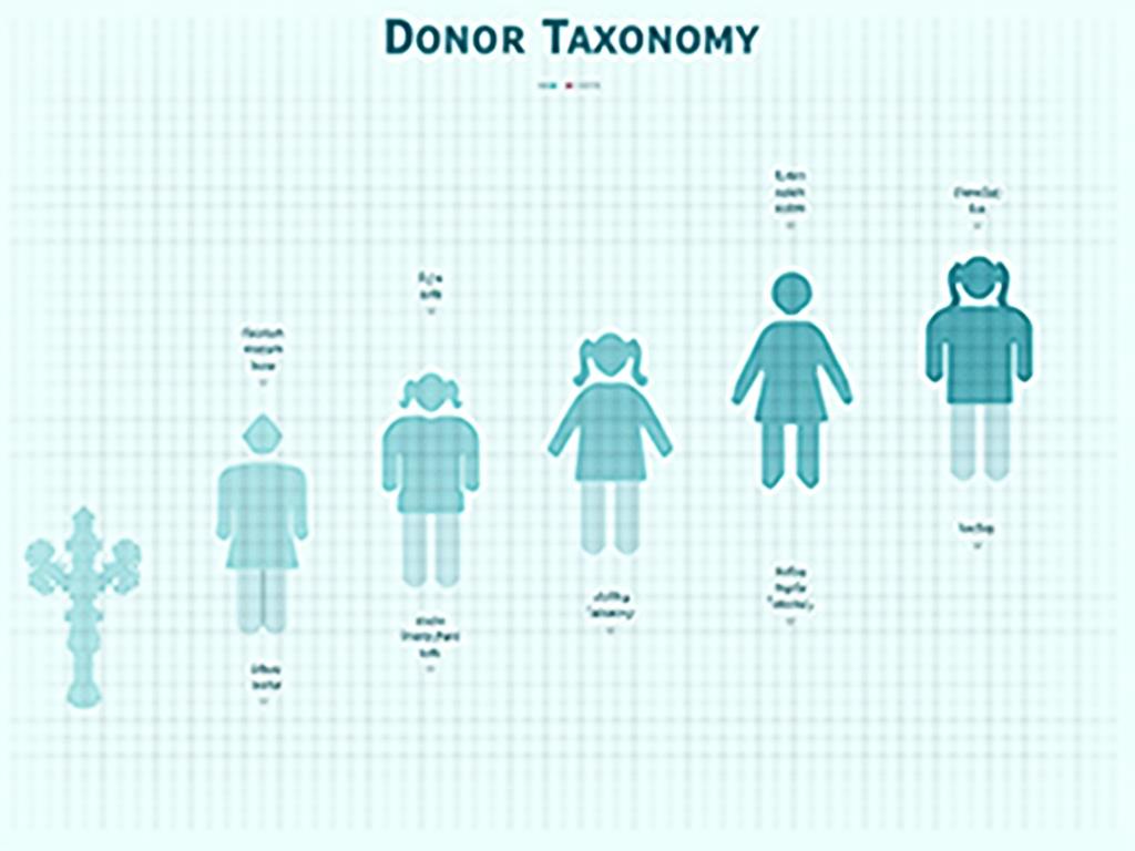 A visual representation of a donor taxonomy, showing different categories or types of donors based on various characteristics. It could be a diagram, infographic, or illustration representing the scientific approach to donor classification.