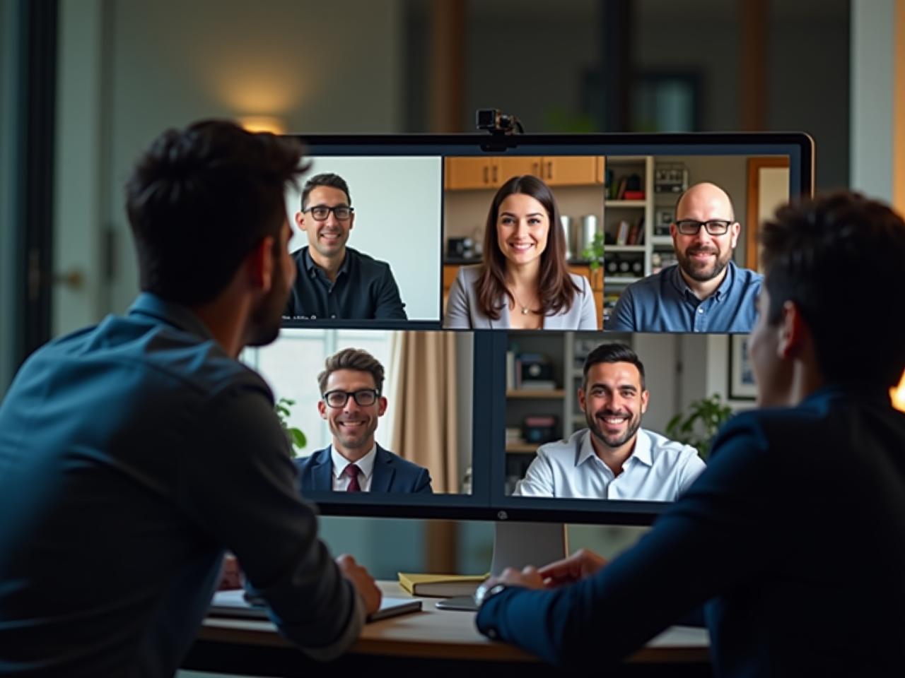 A team collaborating virtually on a video call, showcasing remote work and effective management techniques.