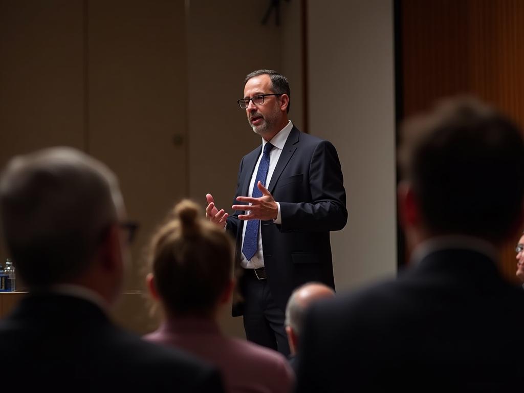 Noam Aviri, expert in fundraising, speaking in front of an audience.