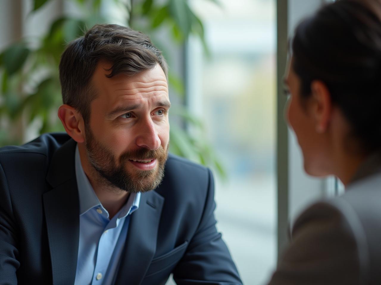 A person listening attentively to another, emphasizing the importance of deep listening in fundraising.