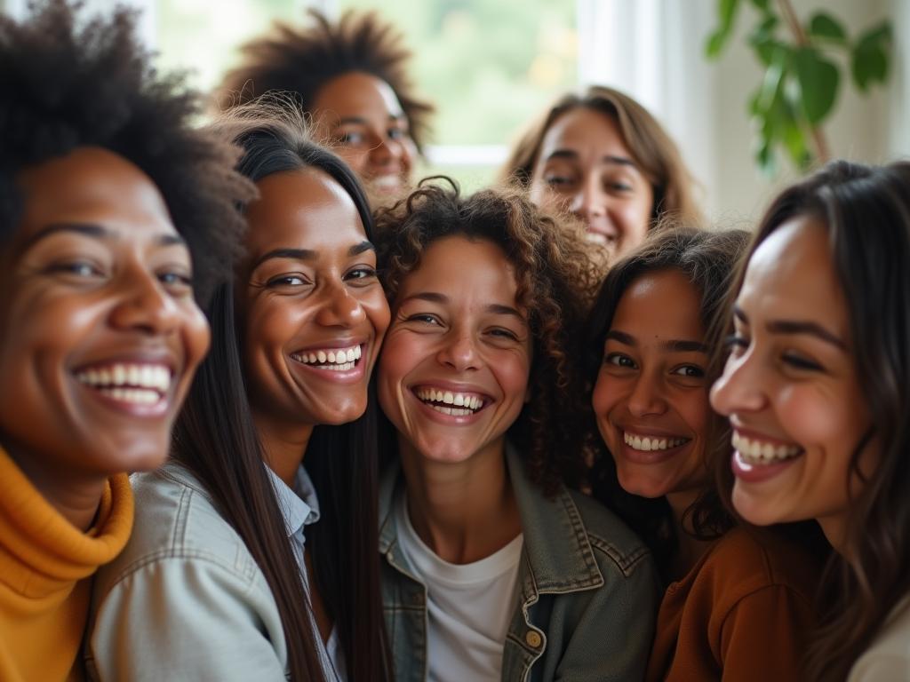 A diverse group of people smiling and interacting, representing a strong and supportive community of donors.