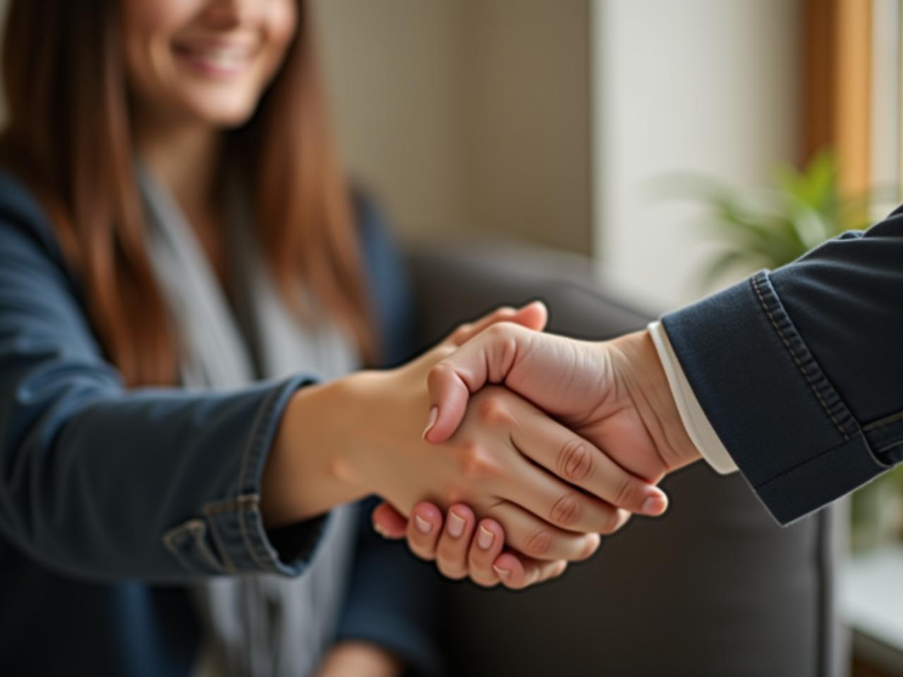 A person shaking hands with a potential donor, with a warm and genuine expression.