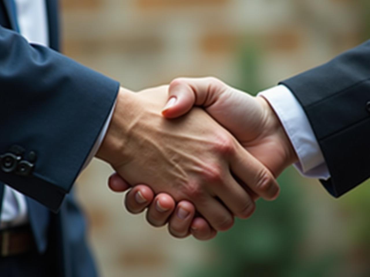 A close-up shot of two people shaking hands, symbolizing a partnership. The background is blurred, suggesting a philanthropic environment.