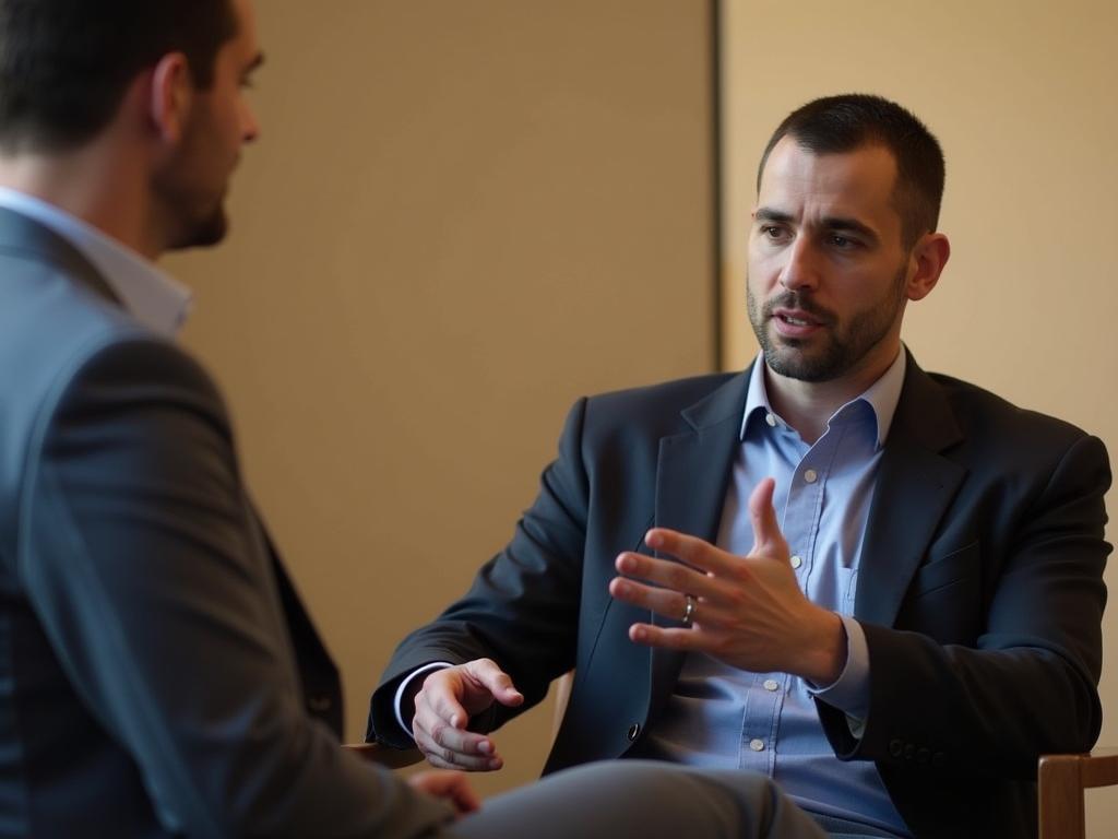 Noam Aviri speaking with donors in a focused manner