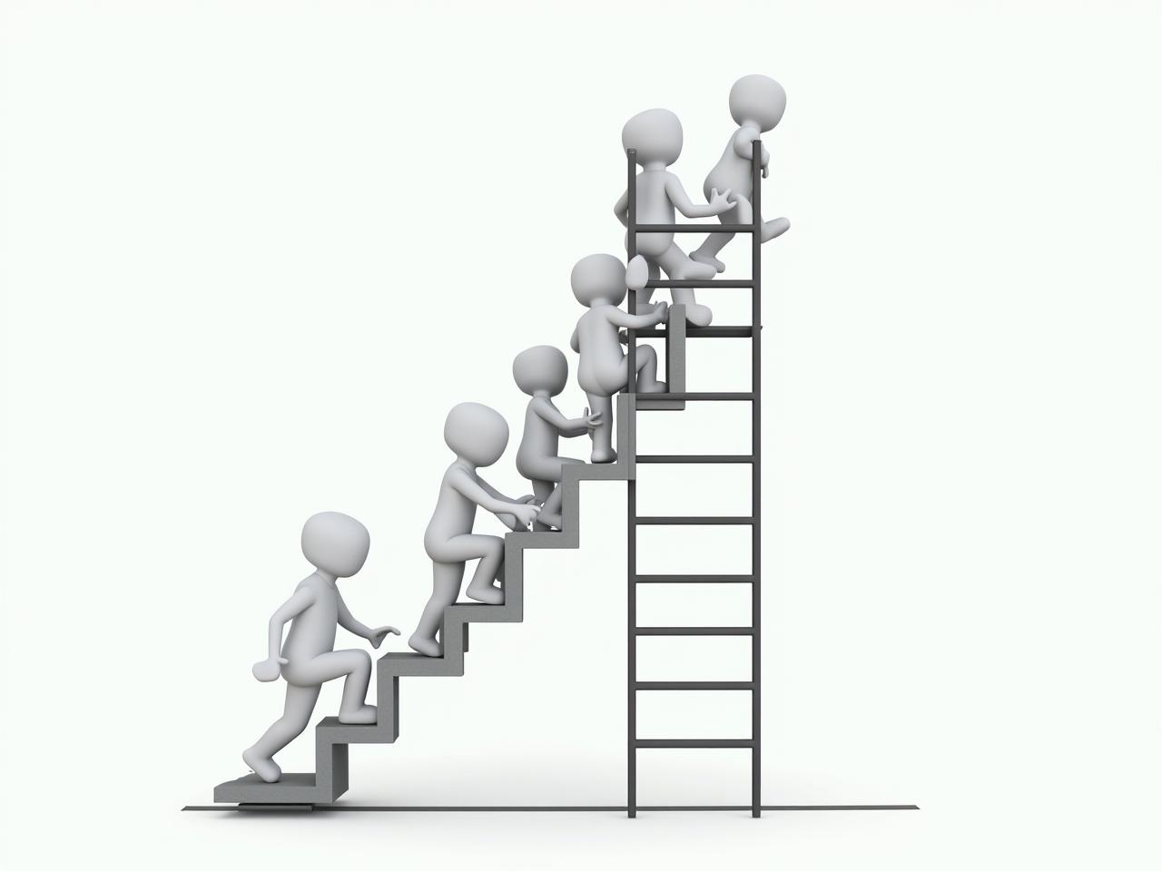 A ladder with people climbing up, representing the dynamic ladder model for donor development.