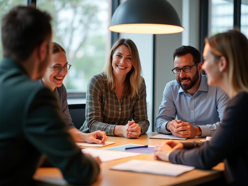 Team members collaborating in a modern office, balancing autonomy and guidance in their fundraising strategy, led by Noam Aviry, fundraising consultant.
