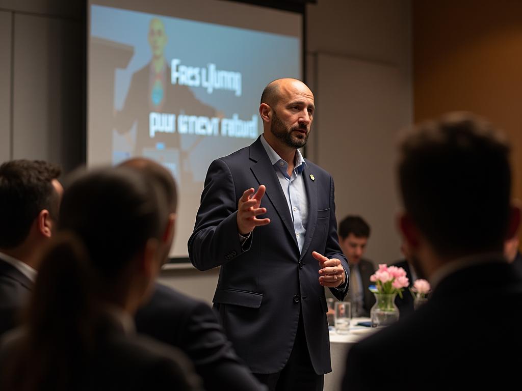 Noam Aviry speaking at conference about fundraising.