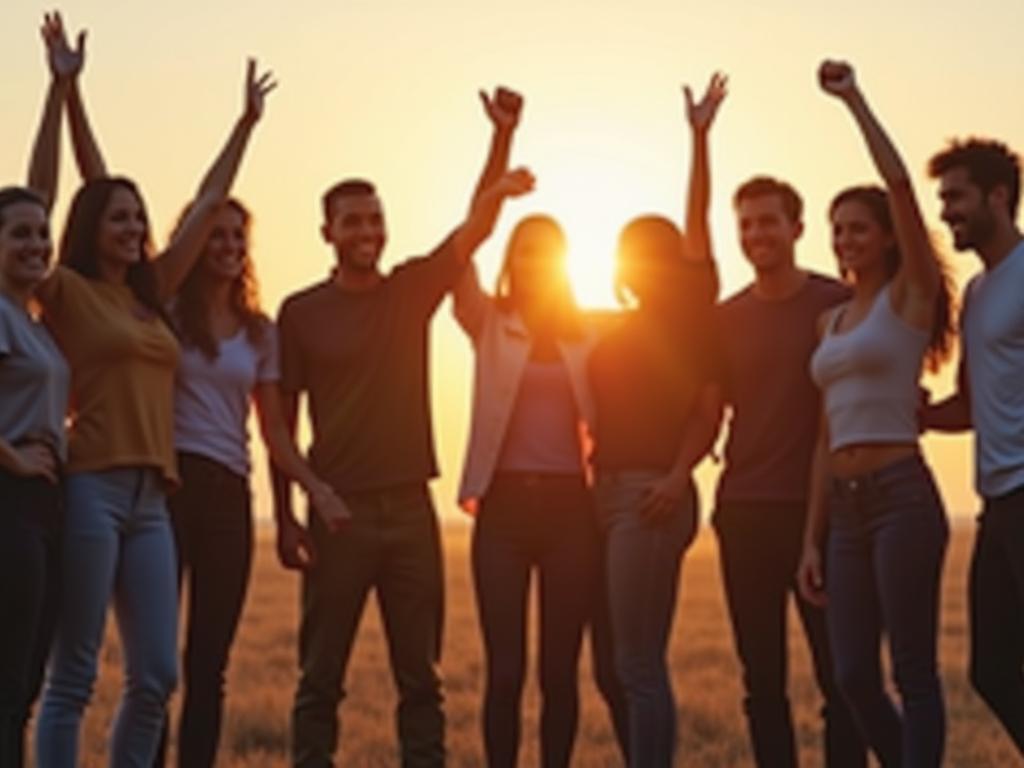 A diverse team celebrating a success together, symbolizing team unity and pride.