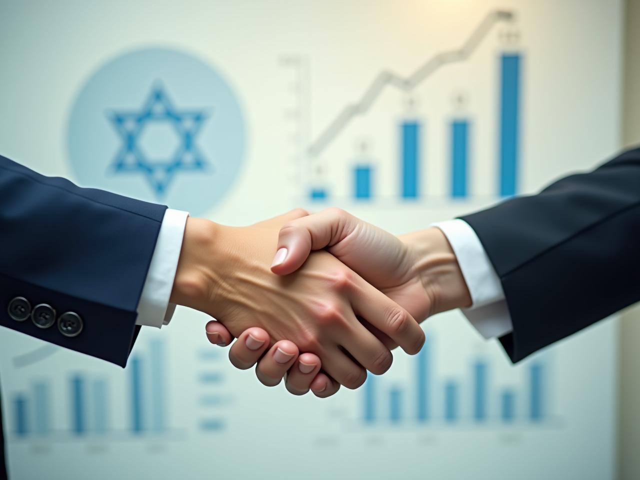 Two hands shaking, symbolizing a successful partnership, with fundraising charts in the background.