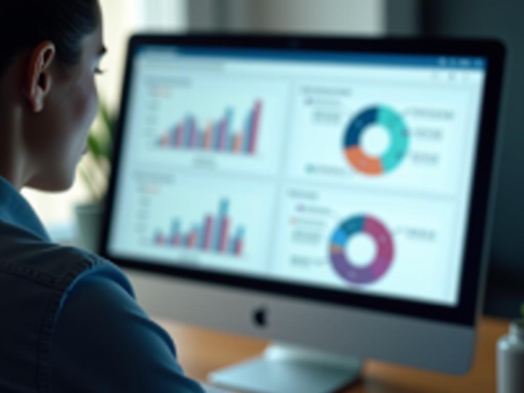 A person analyzing data graphs on a computer screen, representing data-driven fundraising planning.