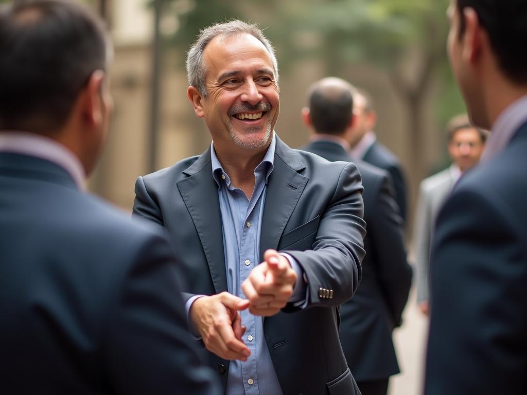 A photo of Noam Aviri, a leading fundraising expert, smiling and shaking hands with a donor, symbolizing a partnership rather than a request.