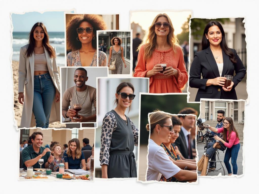 Collage of images showing fashion trends and philanthropic activities, symbolizing the connection between the two worlds.