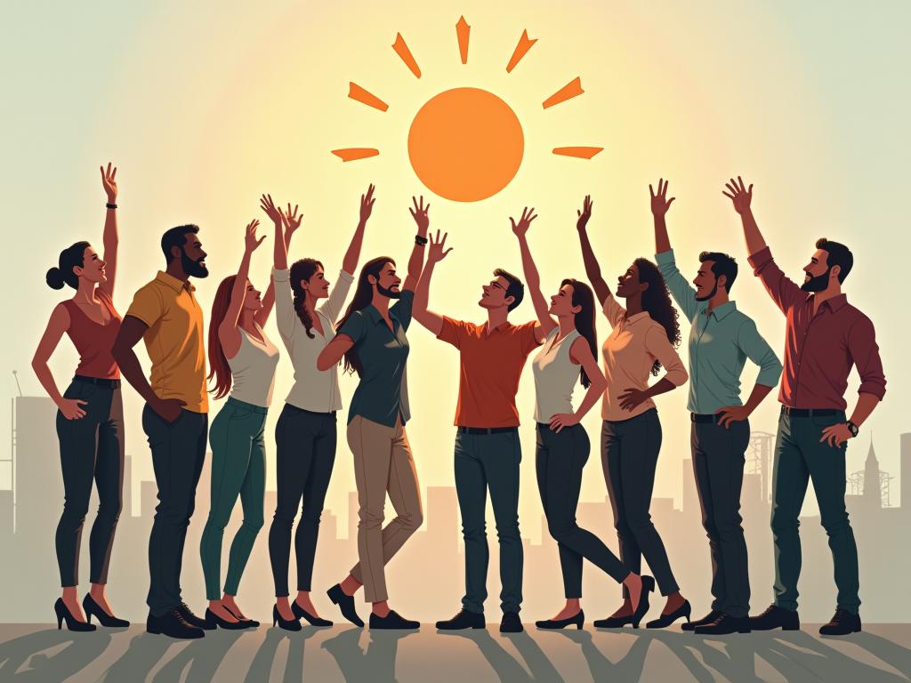 Team members collaborating and celebrating success, representing a positive and cooperative work environment.