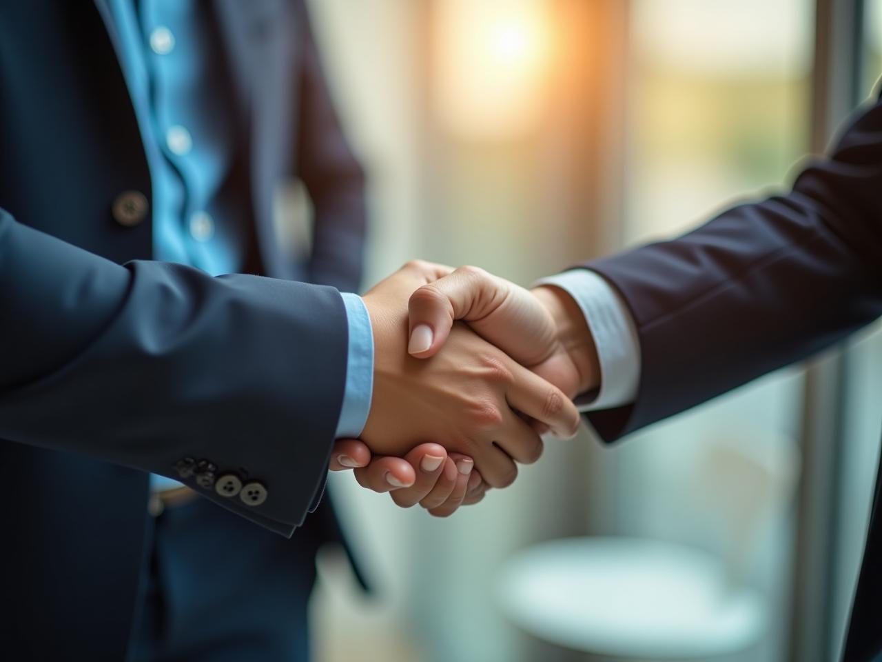 A close-up image of two people shaking hands, symbolizing trust and partnership in fundraising, with a subtle background showing a non-profit organizations logo.