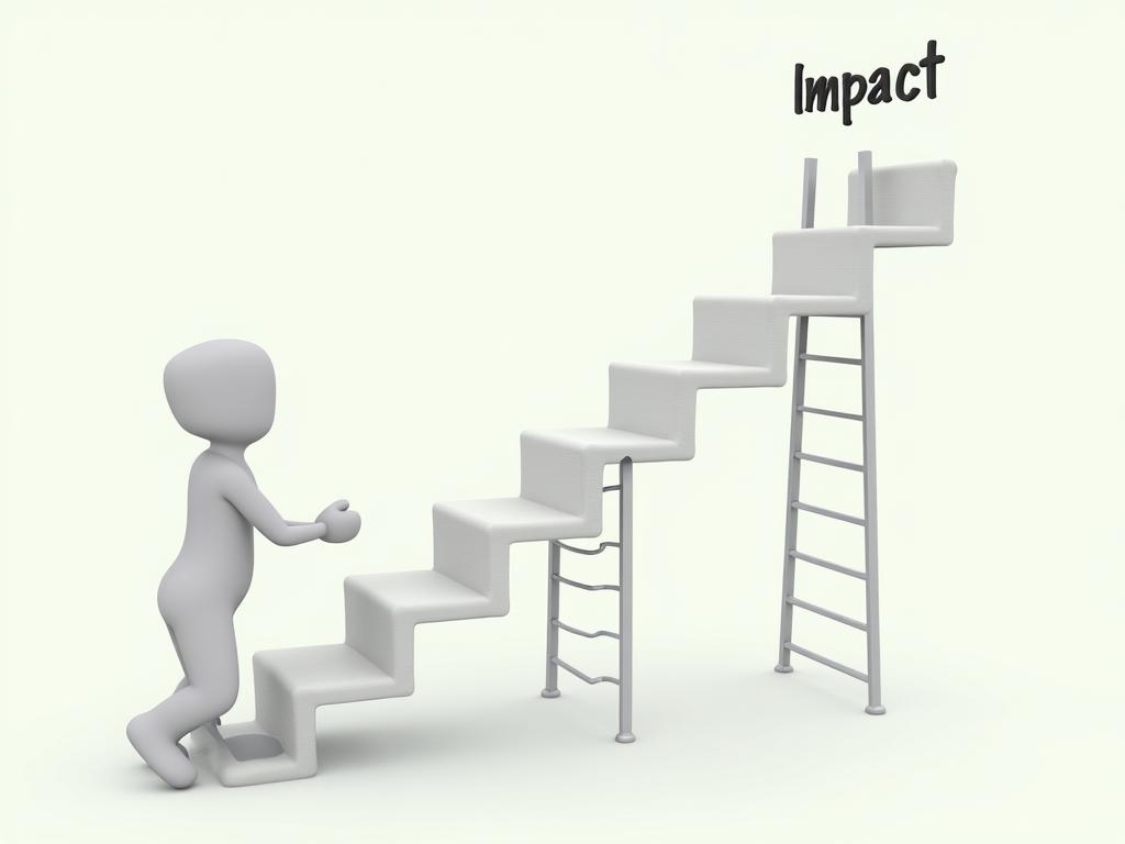 A person looking at a ladder with the word Impact at the top, symbolizing increasing donor engagement.