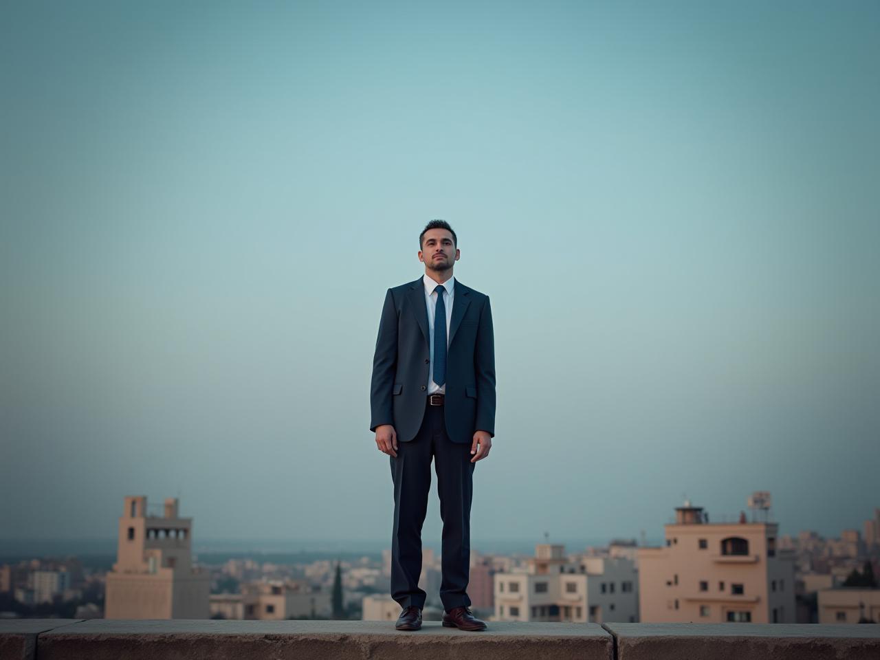 A determined fundraiser standing tall despite setbacks, symbolizing mental resilience in fundraising.