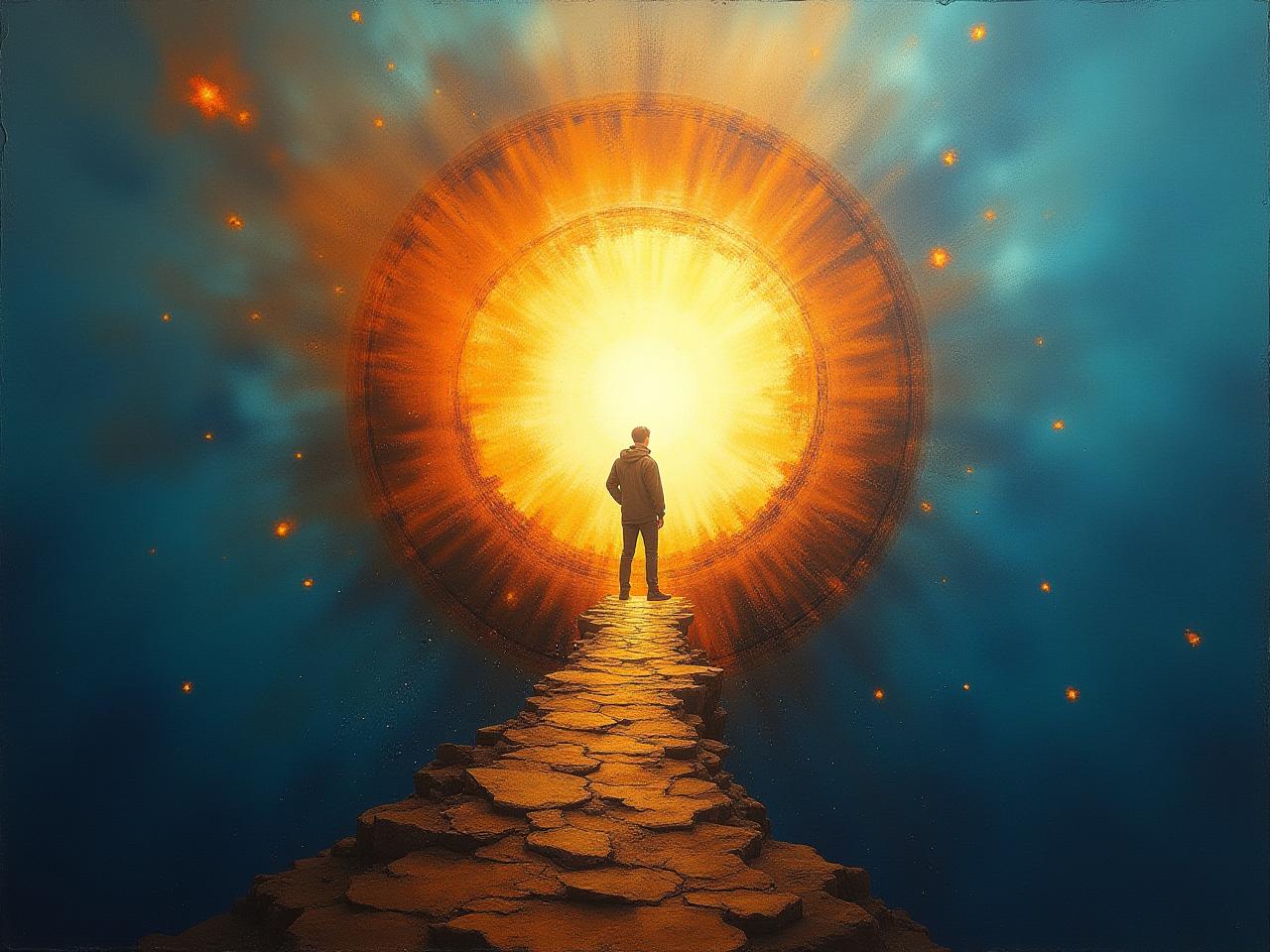 An abstract image representing personal growth and transformation, with a compass pointing towards a brighter future.