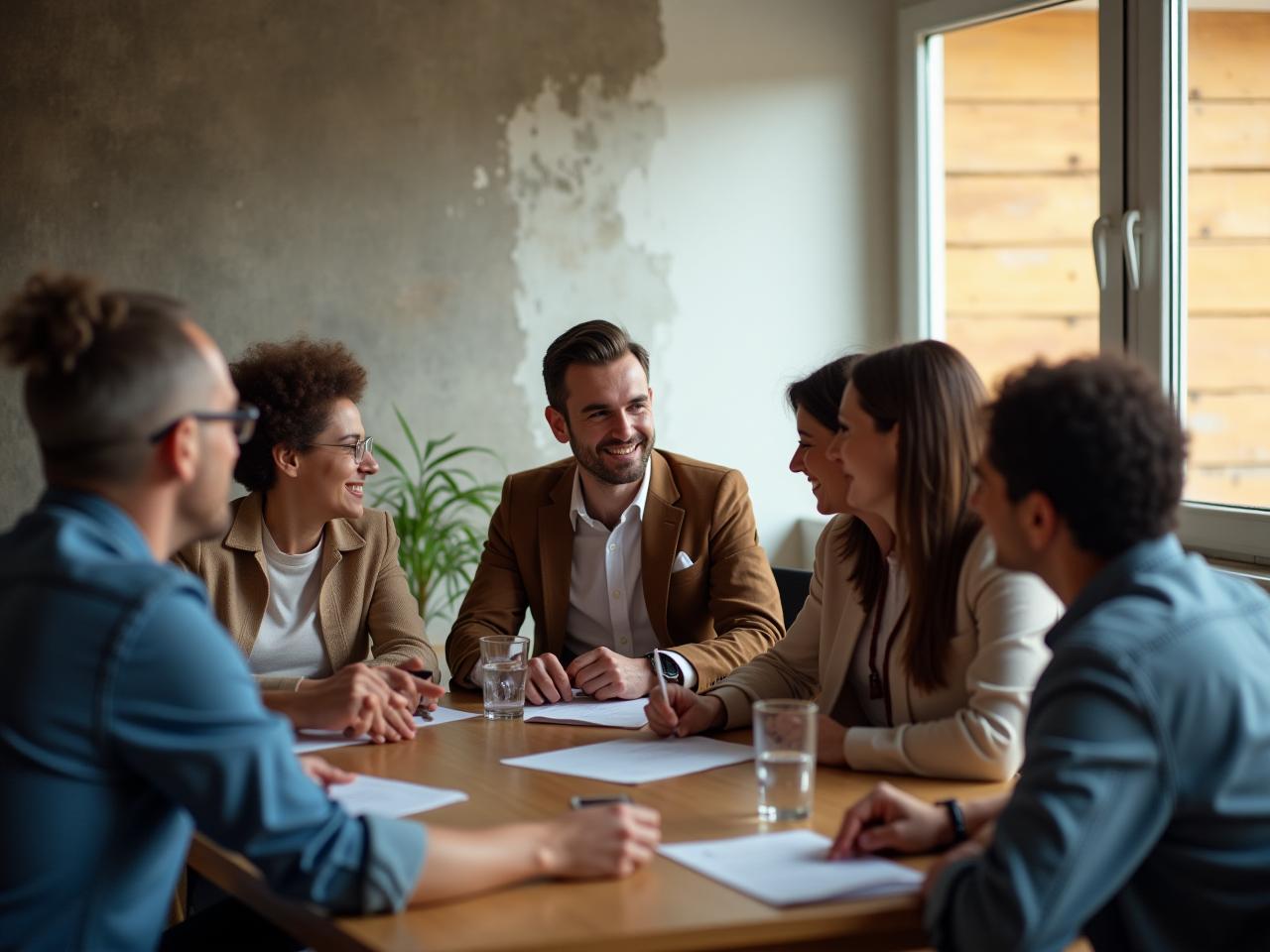 A group of people sitting around a table, engaged in a discussion, symbolizing community and shared interests.