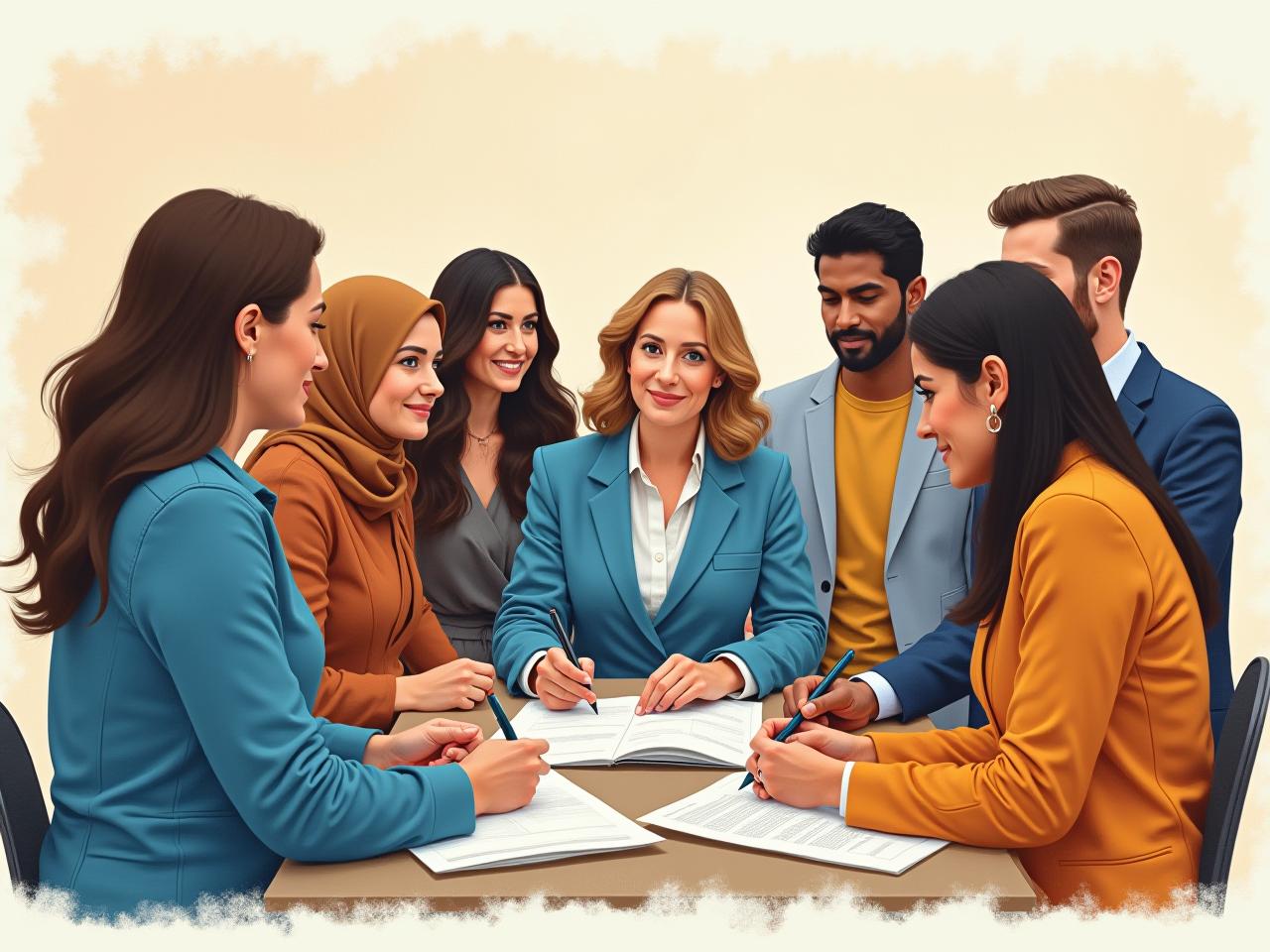 A diverse group of people working collaboratively on a fundraising strategy, symbolizing the mixed revenue model.