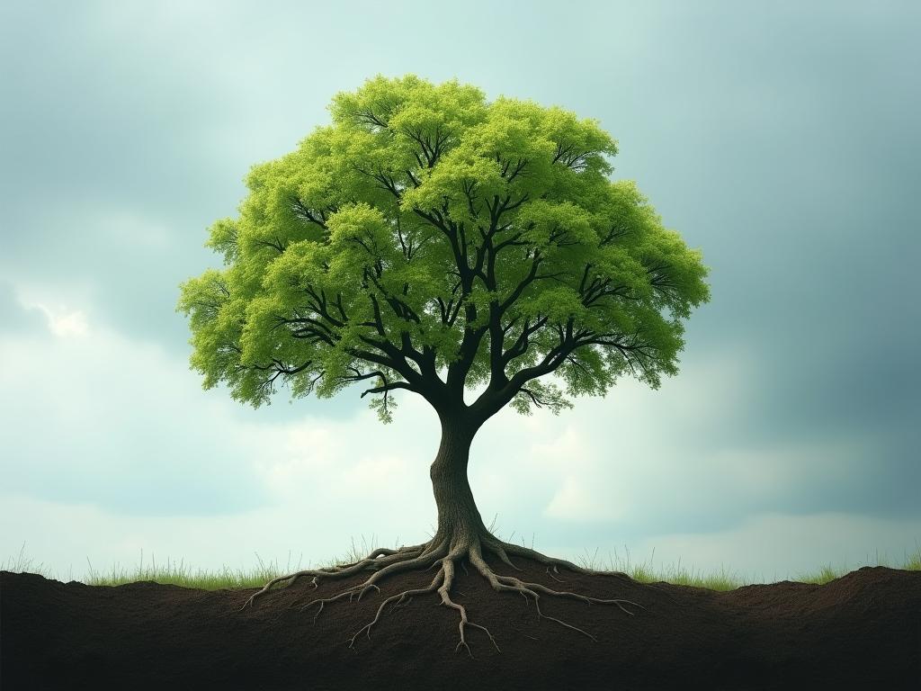 A symbolic image of a tree growing stronger after a storm, representing the organizations recovery.
