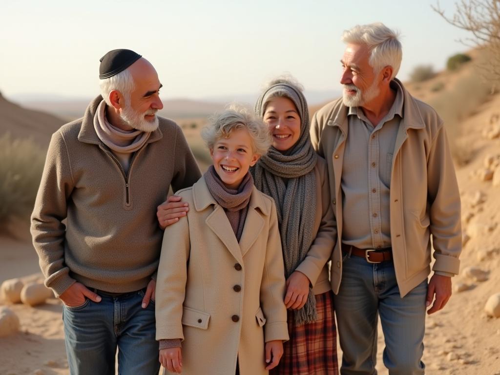 An image representing a multigenerational Jewish family in Israel, perhaps visiting a project they support.