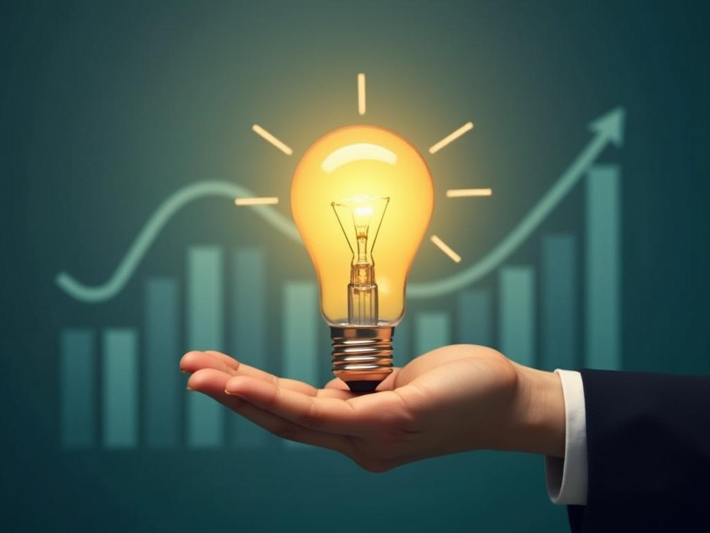 A hand holding a lightbulb representing an idea, with a financial chart in the background, symbolizing the efficient use of a limited budget for fundraising.