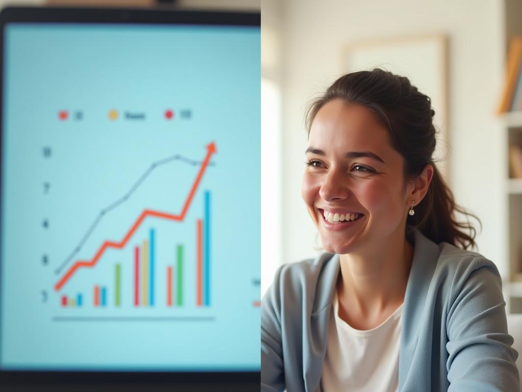 A split-screen image. On the left, a graph showing conversion rate improvement. On the right, a smiling person donating online.