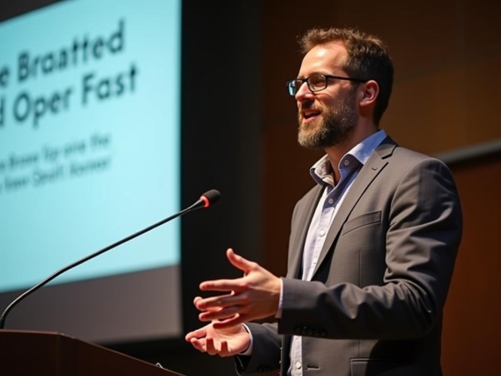 Noam Aviry giving a presentation about fundraising strategies.