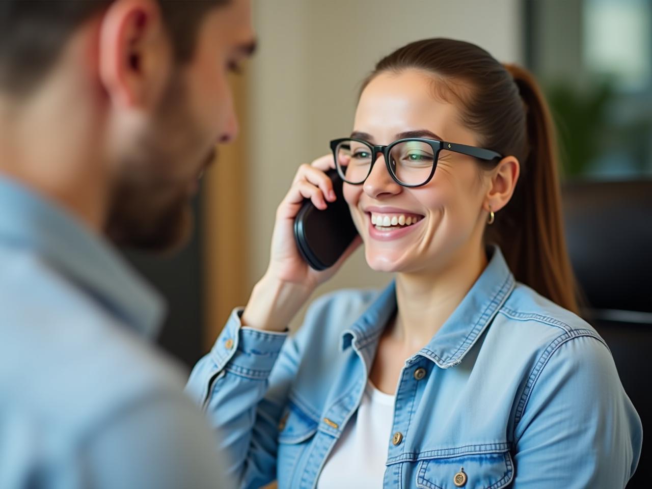 A person smiling while talking on the phone, representing a positive interaction with a donor.