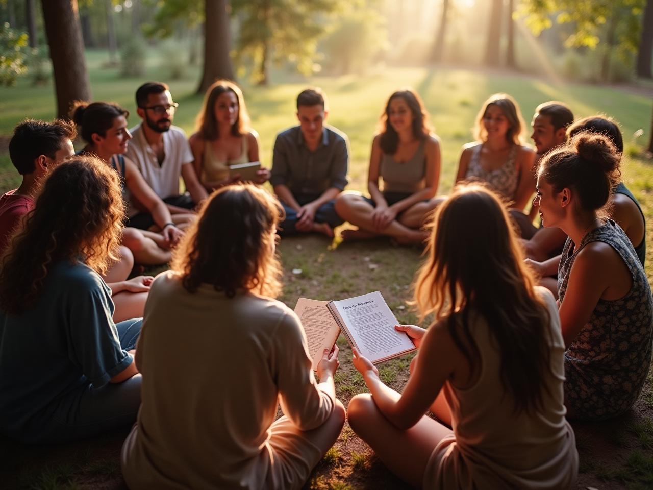 Group of people sitting in a circle, sharing stories and connecting with each other, symbolizing the power of storytelling in building team cohesion.