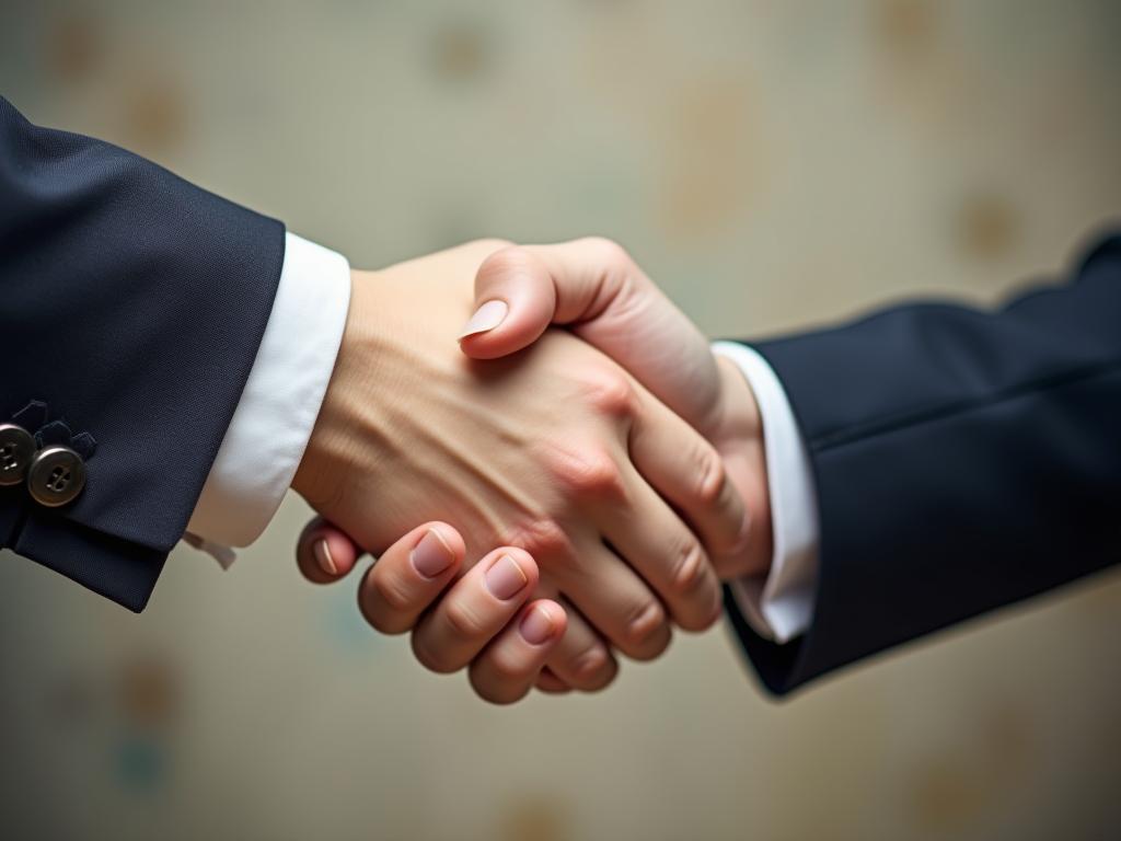 A donor and fundraiser shaking hands in agreement.