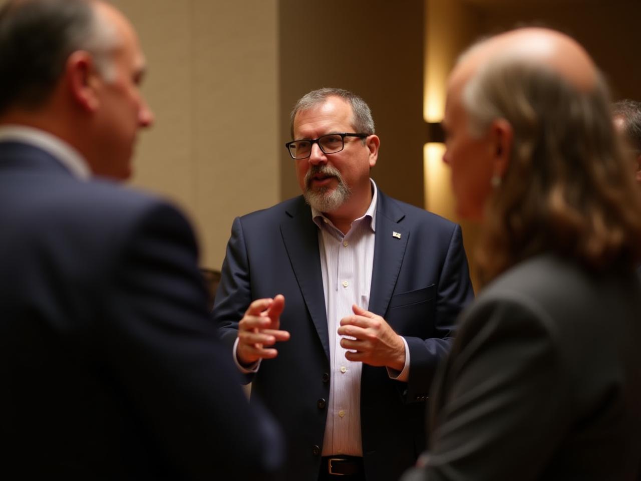 Noam Aviri speaking at a fundraising event, engaging with potential donors.
