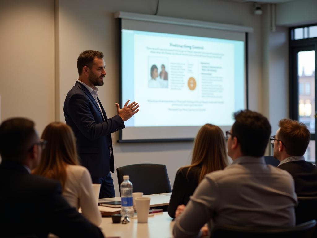 Noam Aviry, fundraising expert, giving a presentation on cultural adaptation in fundraising to a group of people.