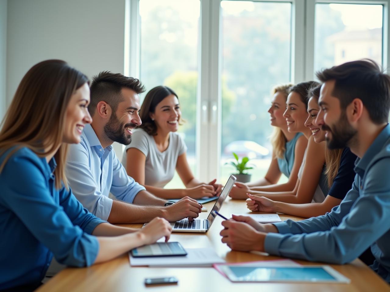 A group of diverse people working together on social media strategies for fundraising, with a focus on LinkedIn, Twitter, and Instagram. Image represents collaboration, innovation, and reaching new donors.